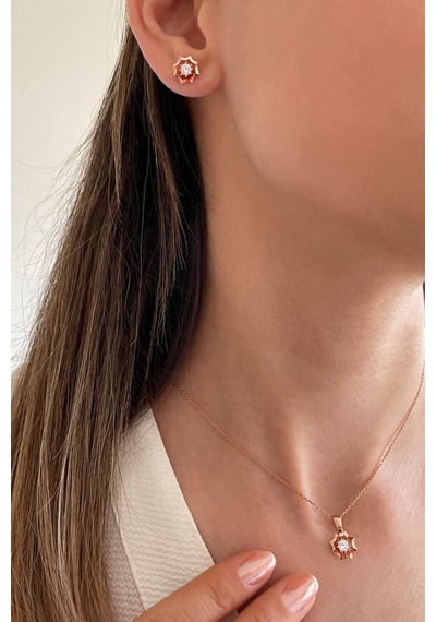 925 Ayar Gümüş Rose Çiçek Set - 67018701 Rose Gold