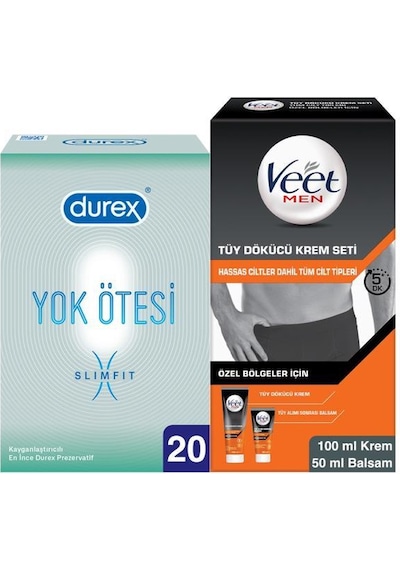Durex Yok Ötesi Slim Fit İnce Prezervatif 20'li + Veet Men Özel Balsam 50 ML