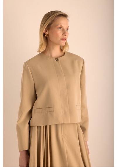 Aker Camel Yakasız Kısa Ceket Camel Camel