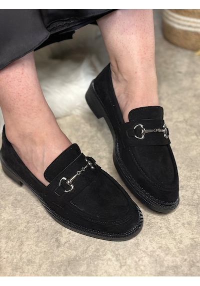 Günlük Kadın Siyah Loafer Klasik Desenli Taban Tokalı Oval Burunlu Makosen Ayakkabı 120 Siyah Süet Platin Günlük Kadın Siyah Loafer Klasik Desenli Taban Tokalı Oval Burunlu Makosen Ayakkabı 120 Siyah Süet Platin