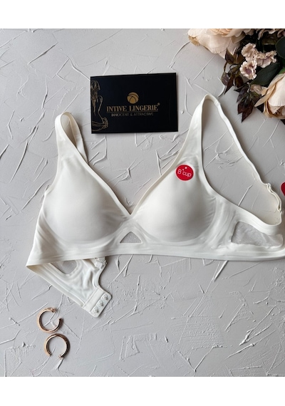 Eleanor Önü Ve Yanı Dantel Detaylı Dikişsiz Lazer Kesim İnce Askı Ekru