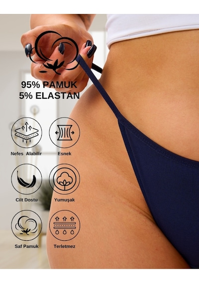 Alya Underwear Kadın Ipli Tanga Külotlar - 5 Li Paket Sarı, Mor, Mint, Somon,mavi 1301p P14