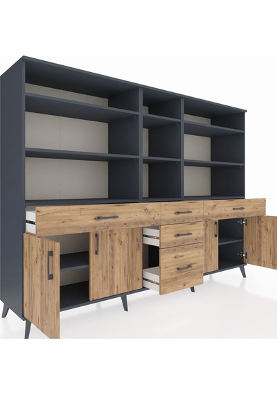 Hyperion Dolap 11 Raflı 5 Çekmeceli 4 Kapaklı 220x44x163 Antrasit Antrasit-çam Hyperion Dolap 11 Raflı 5 Çekmeceli 4 Kapaklı 220x44x163 Antrasit Antrasit-çam