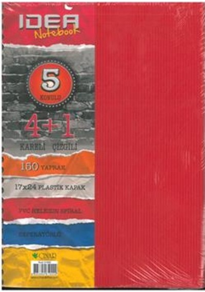 Çınar 4+1 17x 24 Ayraçlı Defter PP Kapak Kırmızı