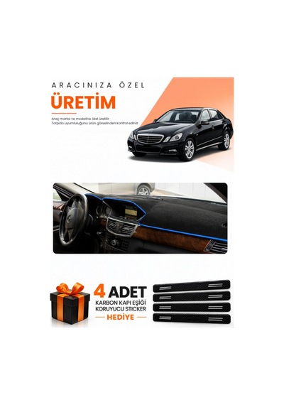 Mercedes W212 2010-2013 Uyumlu Torpido Koruma Örtüsü Oto Kılıfı - Siyah Mavi