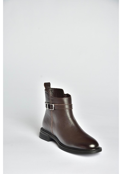 Fox Shoes V555255503 Kahverengi Alçak Tabanlı Hakiki Deri Kadın Bot Kahverengi