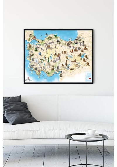 Pster13729 Türkiye Haritası Eğitim Çerçeveli Tablo 3 40x50cm
