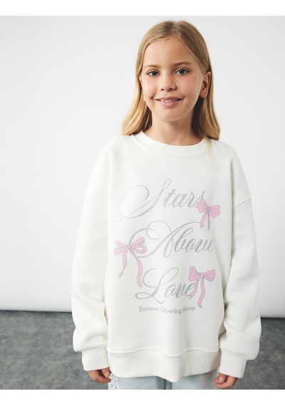 Koton Şardonlu Uzun Kollu Bisiklet Yaka Sweatshirt Ekru 6wkg10358ak