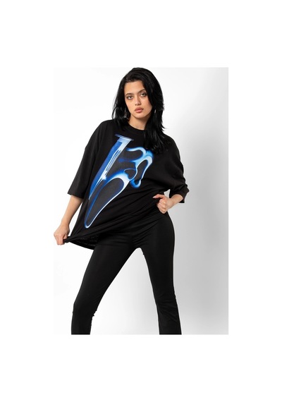 Tarzsokak Mask Baskılı Beyaz Unisex Oversize Siyah