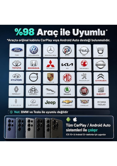 Tr Cb03 Kablosuz Carplay Android Auto Adaptörü 2.4g/5g Wifi Android 12 Netflix Youtube Tiktok Destekli Araç Multimedy