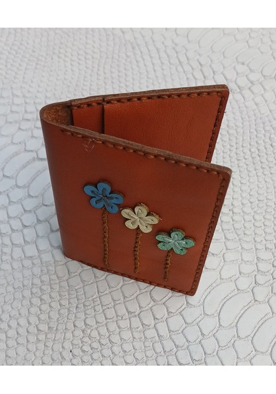 Durush Collection Tasarım Gerçek Deri Taba Rengi El İşlemeli Kartlık