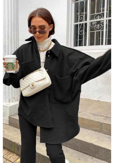Madmext Mad Girls Siyah Over Size Gömlek Ceket Mg1281 Siyah
