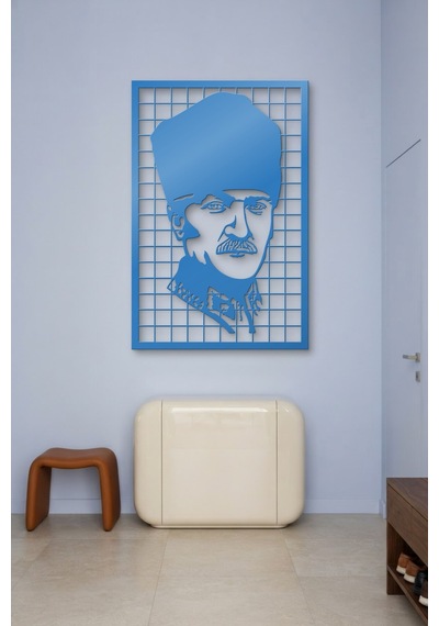 Mustafa Kemal Atatürk Metal Duvar Tablosu - Duvar Sanatı - Duvar Dekoru - Mavi