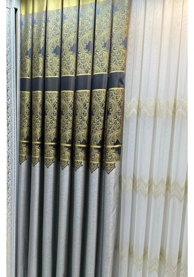 Nivemeshome Milas Gri-gold 671539 1/3 Sık Pileli Fon Perde Apm Gri-gold
