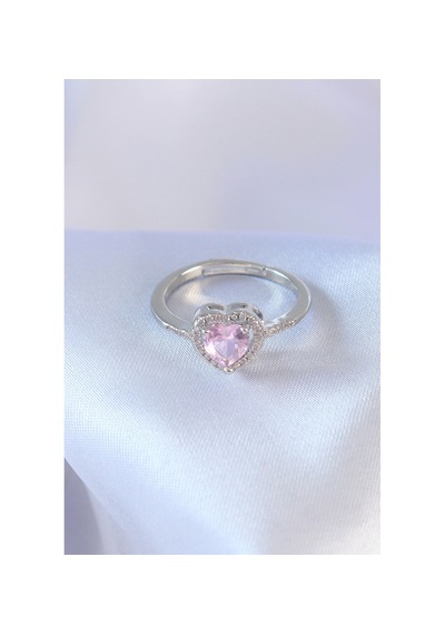 Gümüş Renk Pembe Zirkon Taşlı Kalp Charm Model Pirinç Kadın Yüzük Tj-byk2617 Altın - Çok Renkli
