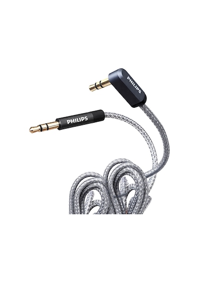 Philips Swr2114f/93 1 Metre 3.5mm Stereo Aux Ses Kablosu 90 Derece L Tipi Açılı Örgülü Zırhlı Ses Kablosu