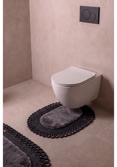Banyo Paspası Takımı 60x100+40x60 Cm Dış Trikot Antrasit Gri & Siyah