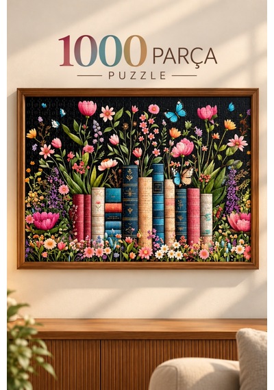 1000 Parça Çiçekler Ve Kitaplar Puzzle 48 X 68 Cm Yüksek Baskı Kaliteli Eğlenceli Puzzle