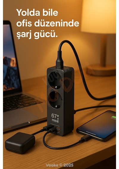 6in1 67w Gan Akıllı Priz 3a Hızlı Şarjlı Masaüstü Çoklu Şarj İstasyonu 3 Type-c + 1 Usb + 2 Acpriz
