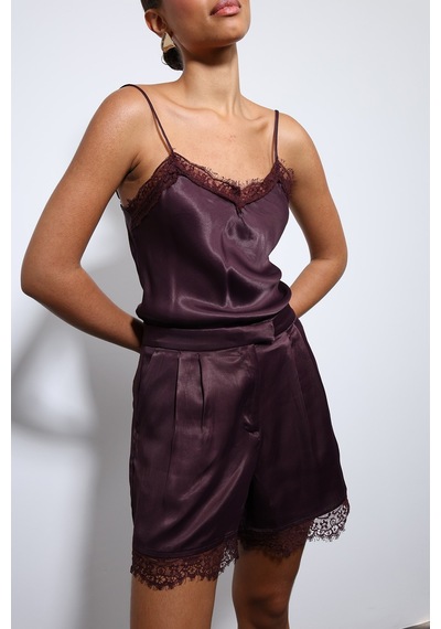 Antioch Dantel Detaylı Saten Top Bordo
