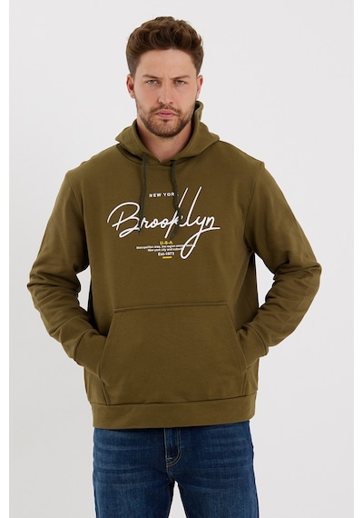 Süperlife Erkek Kapşonlu Oversize Fit Brooklyn Baskılı İnce Sweatshirt Spr23sw361 Haki