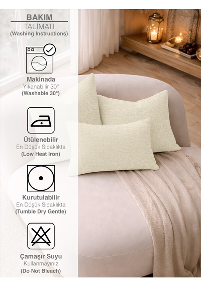 Br Perle Ekru Keten Dokulu Dekoratif Kırlent Kılıfı Modern Salon Koltuk Yastığı