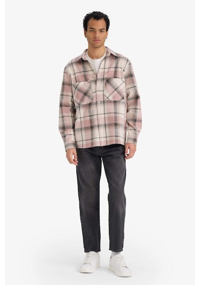 Defacto Regular Fit Polo Yaka Kareli Flanel Uzun Kollu Gömlek G2331ax25aupn528 Pembe-pn528