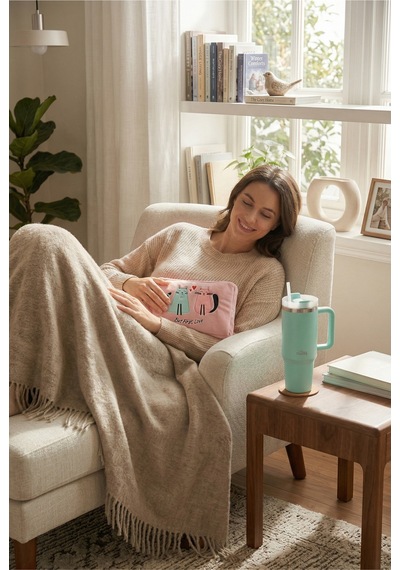 Any Morning Vaha 1200 Ml Çelik Termos, Su Yeşili & Biggdesign Cats Elektrikli Sıcak Su Torbası Seti Su Yeşili