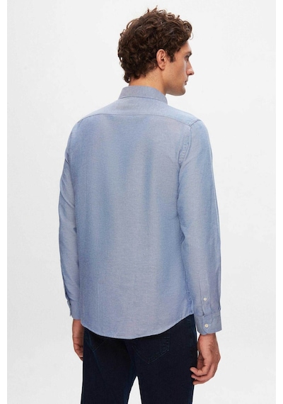 D'S Damat Ds Damat Slim Fit Mavi Armürlü Düğmeli Yaka Pamuklu Gömlek 5HC02ORT07265 Mavi