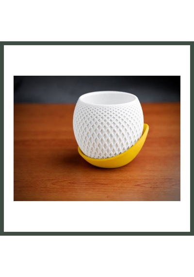 Bezos 3d Baskı Küre Saksı - Kafes Dokulu İki Parçalı Dekoratif Saksı - Beyaz-sarı Nhr Standart 16642893
