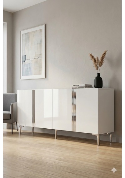 Ka1898bs Anka Konsol Ve Tv Sehpası Beyaz-silver 180cm