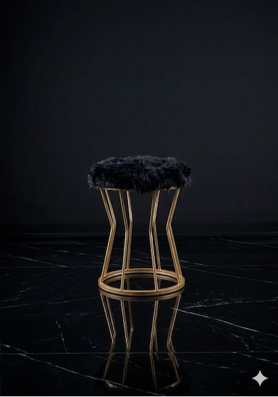 Peluş Kumaş Metal Puf Siyah - Altın