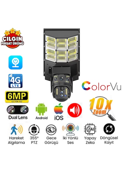 Avenir Av-sl401x Solar 4g Sokak Lambası 3lens 3ekran 4mp Akıllı Ptz Kamera