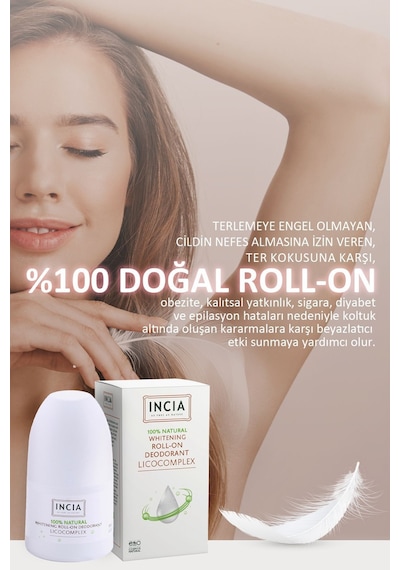 INCIA %100 Doğal Roll On Deodorant Beyazlatıcı Ter Kokusu Önleyici Leke Yapmayan 50 ML