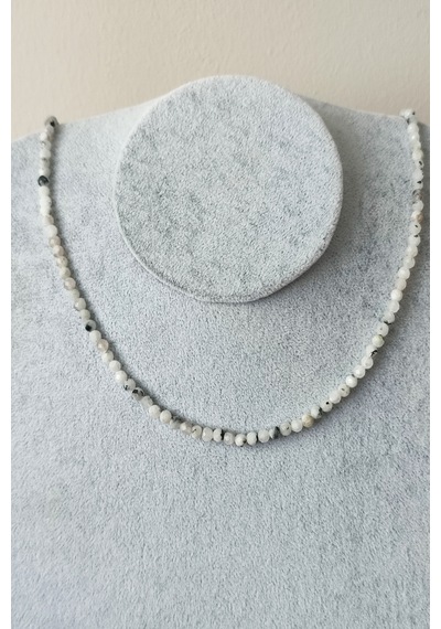 4 Mm Ay Taşı Doğaltaş Kolye 001 - Beyaz