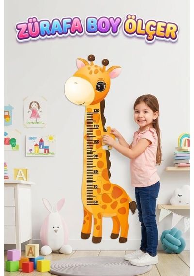 Eğitici Zürafa Boy Ölçer Cetveli Ve Puzzle - 18 Parça Kendinden Yapışkanlı Çocuk Boy Ölçer
