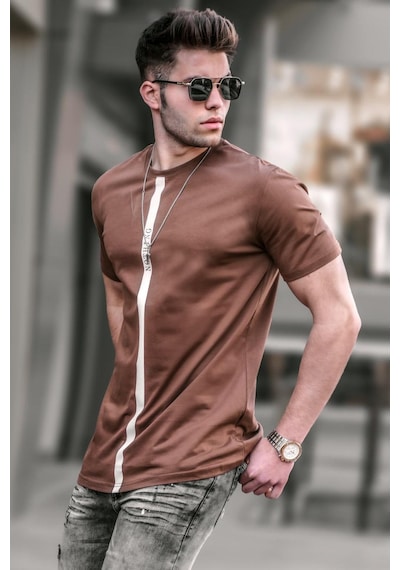 Madmext Baskılı Kahverengi T-shirt 5378