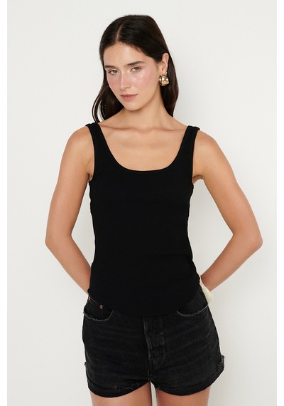 AC&Co / Altınyıldız Classics Kadın Sıyah Pamuklu Kaşkorse Yumuşak Dokulu Slim Fit Dar Kesim Bisiklet Yaka Esnek Body Siyah