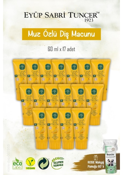 Doğal Muz Özlü Çocuk Diş Macunu 17 Adet 60 Ml, Rosie Hediye