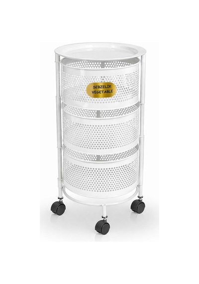 River World Tekerlekli Rengi Beyaz Açılabilen 3 Katlı Çok Amaçlı Metal Raf Mutfak, Balkon, Kiler Çok Renkli
