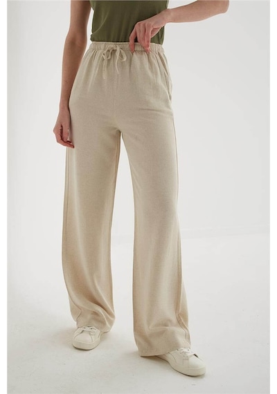 Fashion Friends Geniş Paça Kadın Keten Pantolon 25y0249k1 Ekru