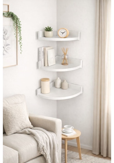 3'lü Üçgen Köşe Duvar Raf 31 X 26 X 23 Beyaz