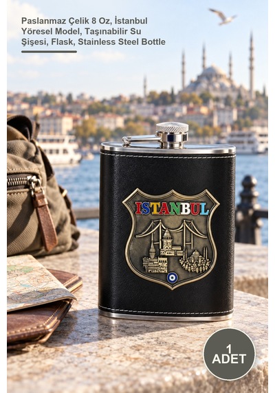 1 Adet Matara Paslanmaz Çelik 8 Oz, İstanbul Yöresel Model, Taşınabilir Su Şişesi, Flask, Stainless Steel Bottle