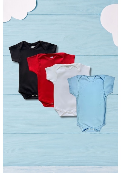 Betül Bebek Kısa Kollu 4'lü Organik Pamuk Çıtçıtlı Bebek Body & Zıbın Siyah,kırmızı,beyaz,mavi Çok Renkli