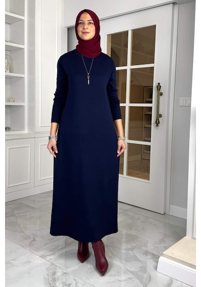 Rabia Şamlı Öykü Çelik Örme Triko Elbise Lacivert Normal