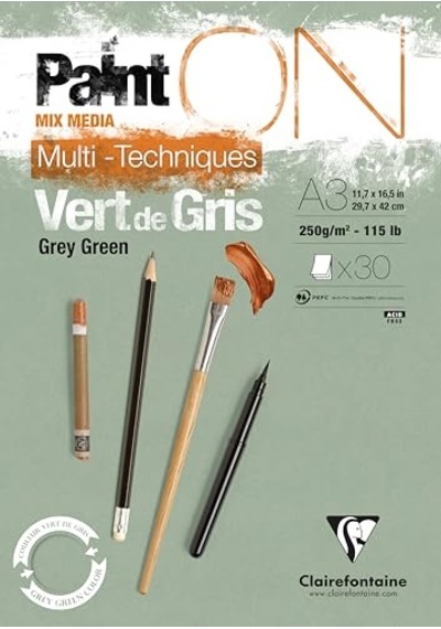 Clairefontaine 975706c - 30 Yaprak Resim Kağıdı İle Yapıştırılmış Resim Defteri Painton 29,7 X 42 Cm 250 G, Yeşil Gri