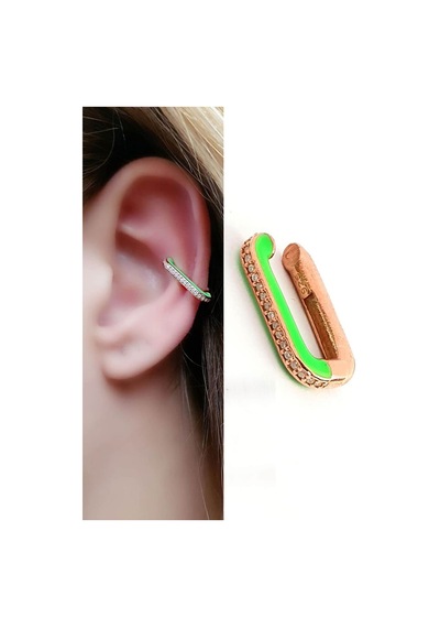 Yeşil Neon Mineli Zirkon Taş Detaylı Gümüş Rose Sıkıştırmalı Kıkı N11.96663