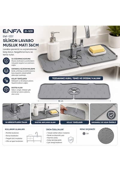Silikon Lavabo Musluk Matı 36cm 5492 Çr