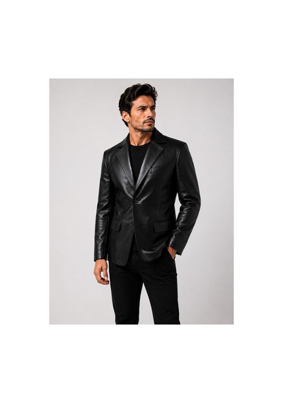 Zirve Deri Deri Blazer Siyah
