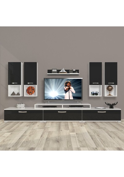 Decoraktiv Ekoflex 8da Mdf Tv Ünitesi Tv Sehpası - Beyaz Siyah Beyaz - Siyah